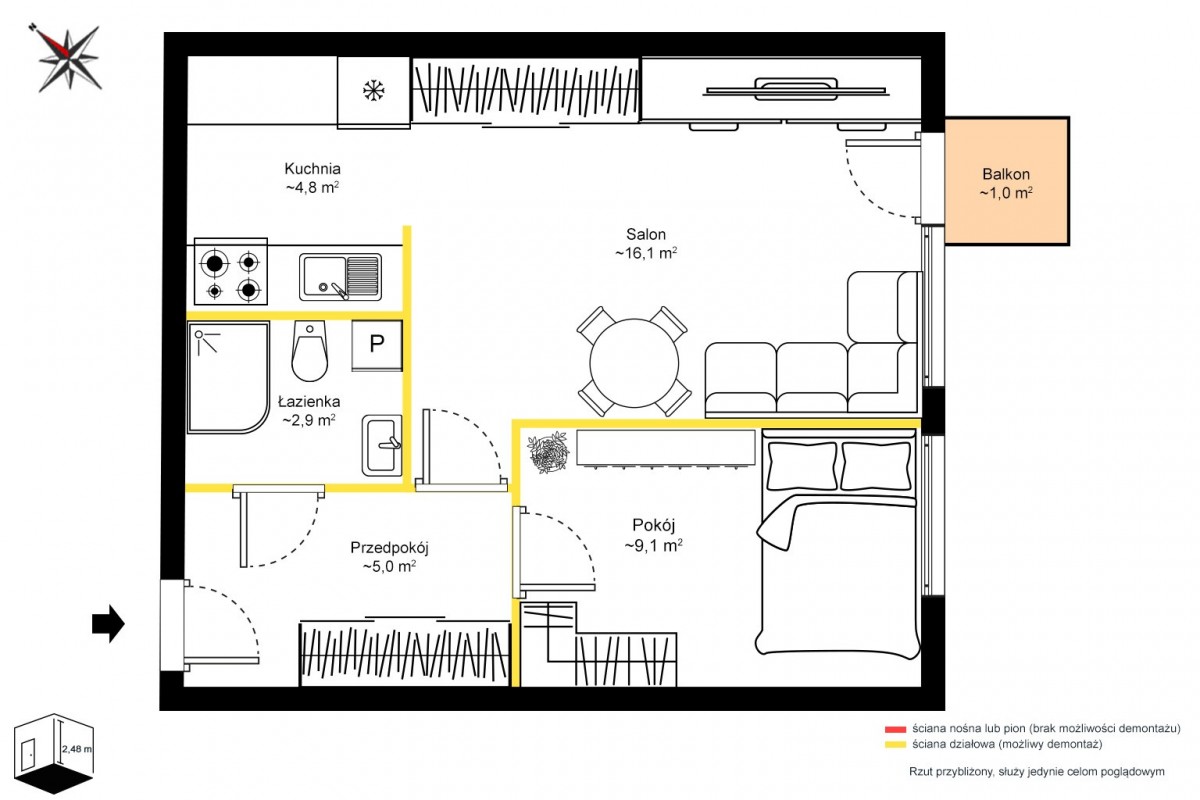 Квартира - 2 комнаты - 38 м² - ул. Смоча Варшава Вола Новолипки