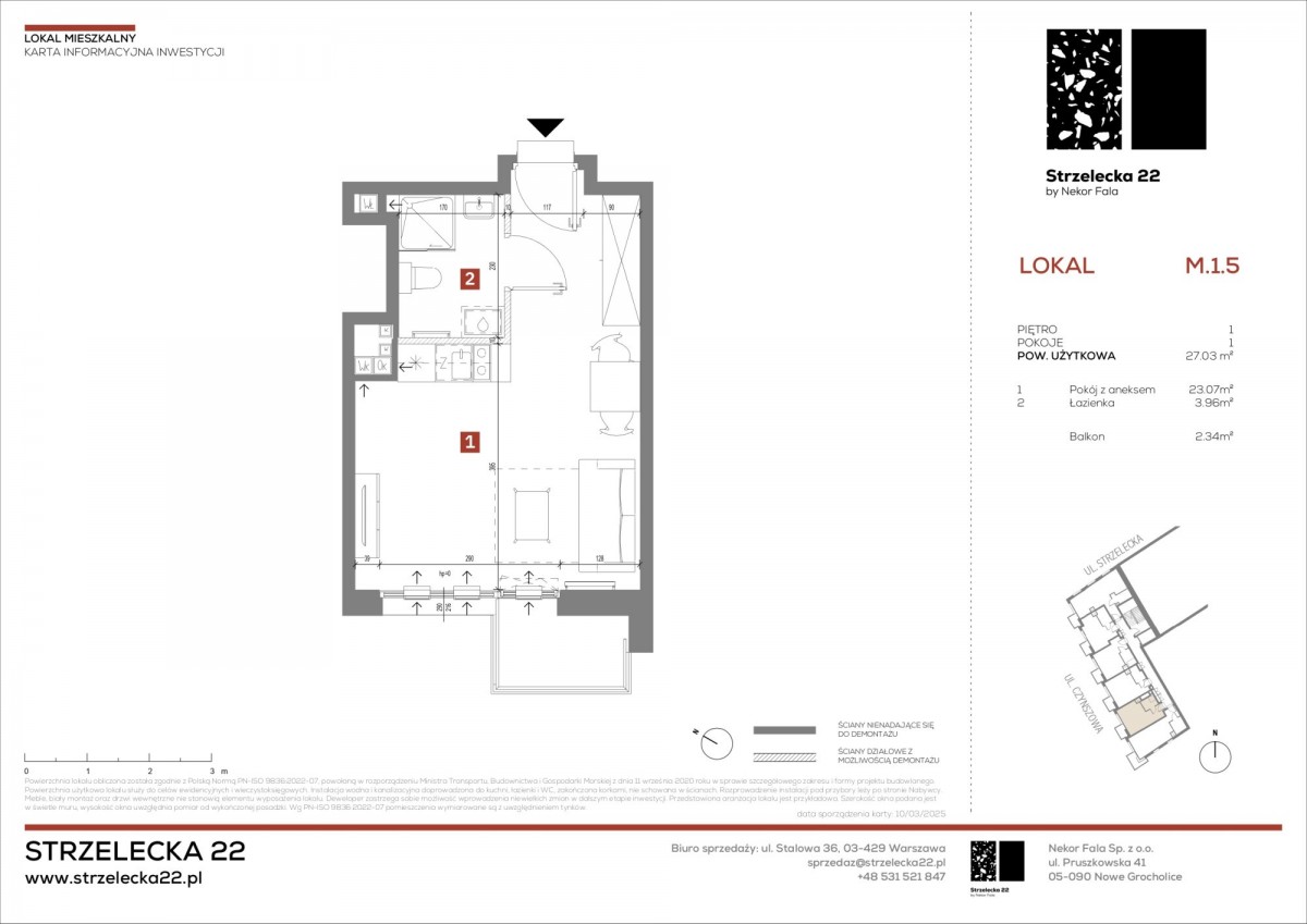 Appartamento - 1 stanza - 27 m² - ascensore - via Strzelecka Varsavia Praga-Północ