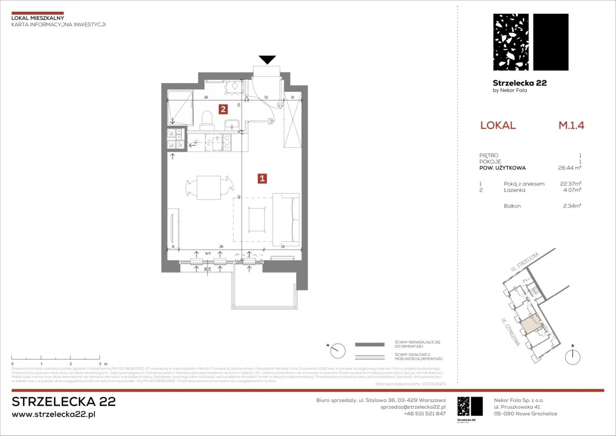Appartamento - 2 stanze - 26 m² - ascensore - via Strzelecka Varsavia Praga-Północ