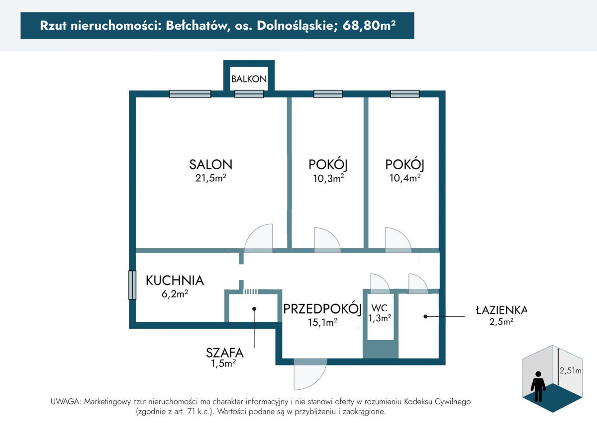 Apartamento - 3 habitaciones - 69 m² - os. Dolnośląskie Bełchatów