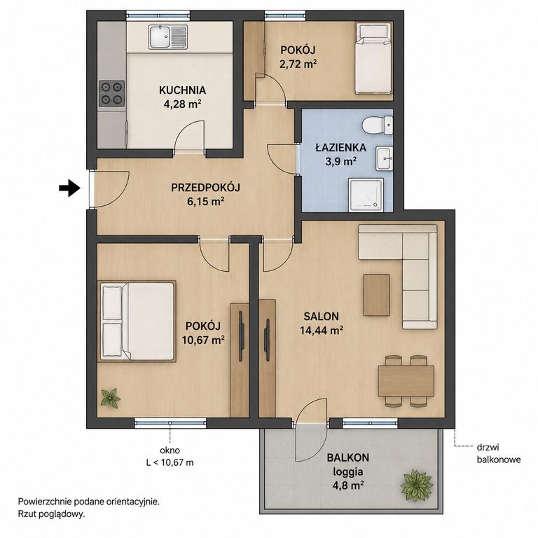 Appartamento - 3 stanze - 51 m² - ascensore - via Warszawska Rzeszów