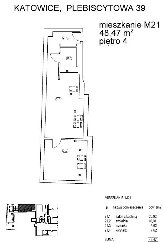 Appartamento - 2 camere - 48 m² - via Plebiscytowa Katowice Centro