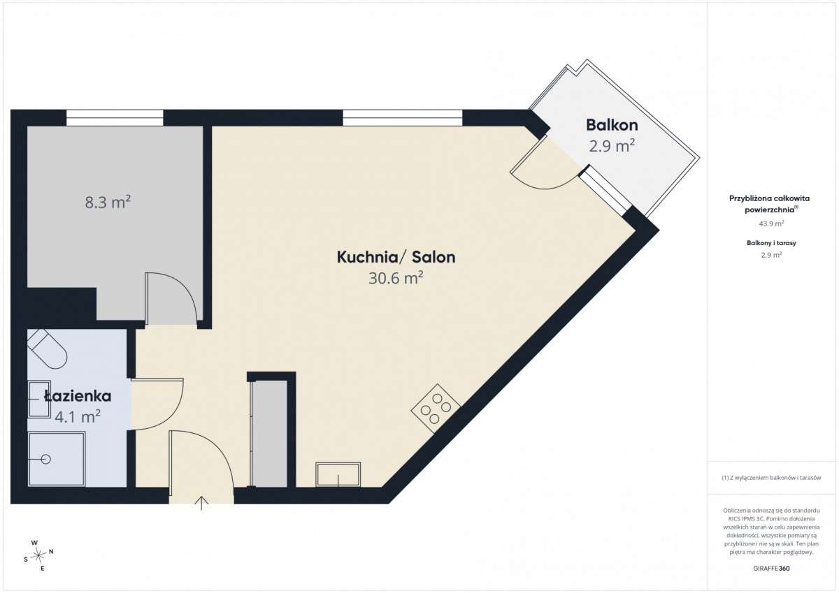 Appartamento - 2 camere - 44 m² - ascensore - via Srebrna Olsztyn