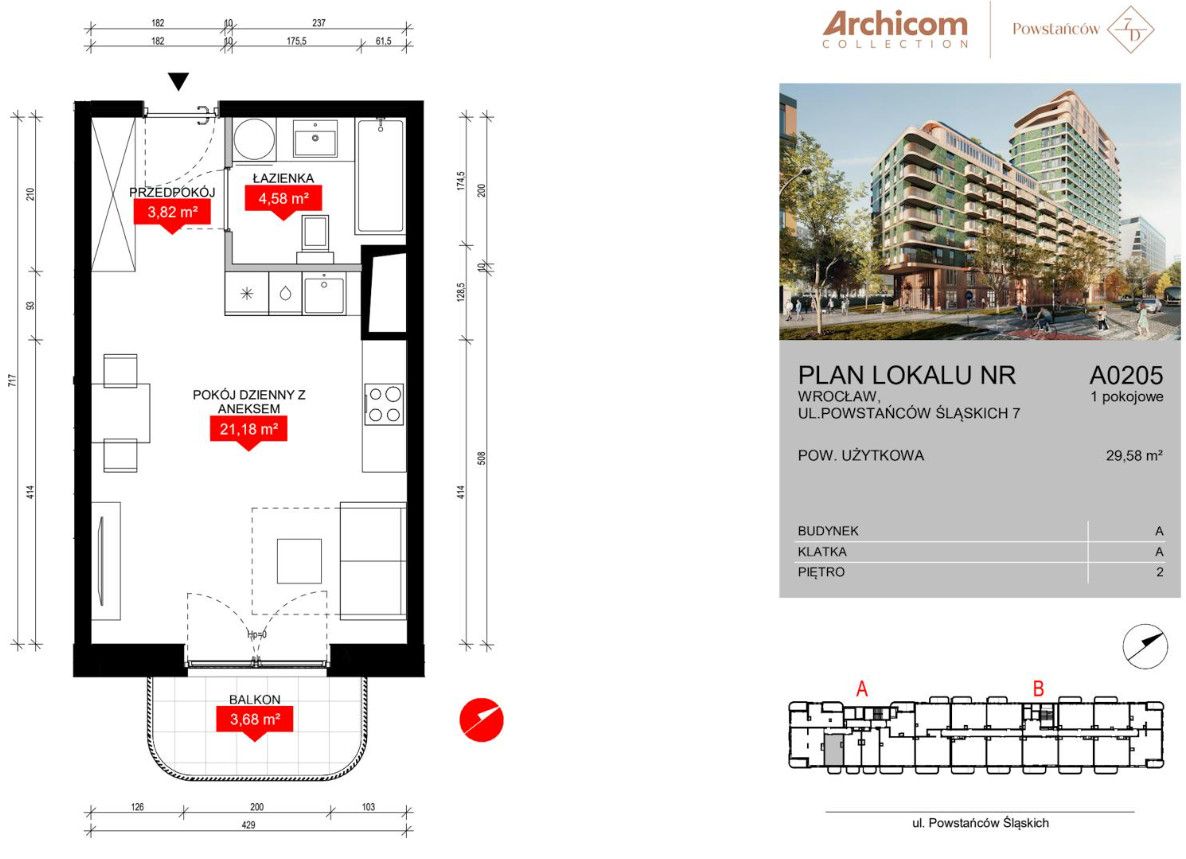 Mieszkanie - 1 pokój - 30 m² - winda - ul. Powstańców Śląskich Wrocław Krzyki