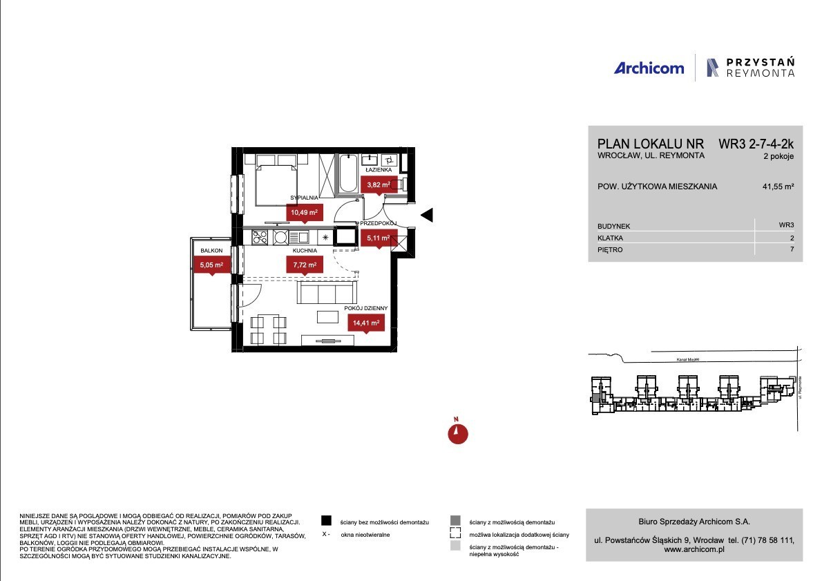 Apartamento - 2 habitaciones - 42 m² - ascensor - c/ Władysława Reymonta Wrocław Kleczków