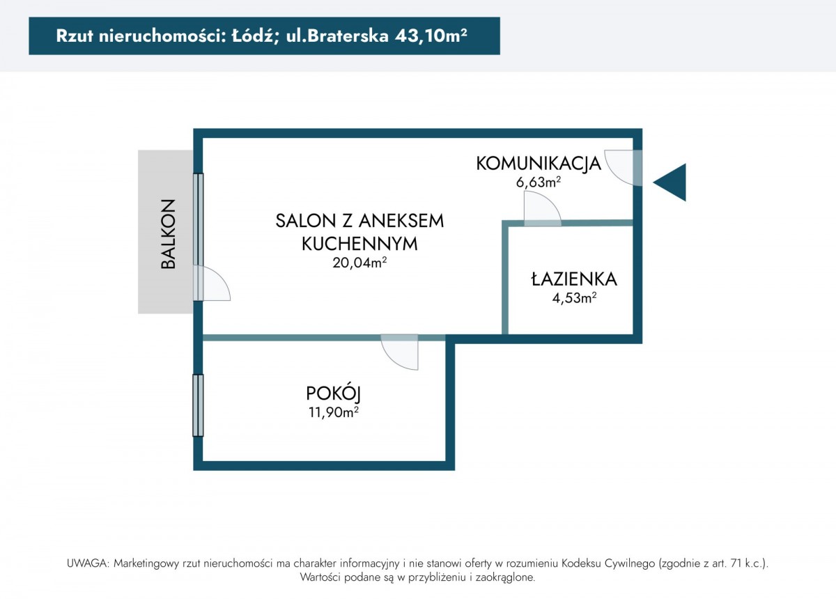Mieszkanie - 2 pokoje - 43 m² - ul. Braterska Łódź Górna