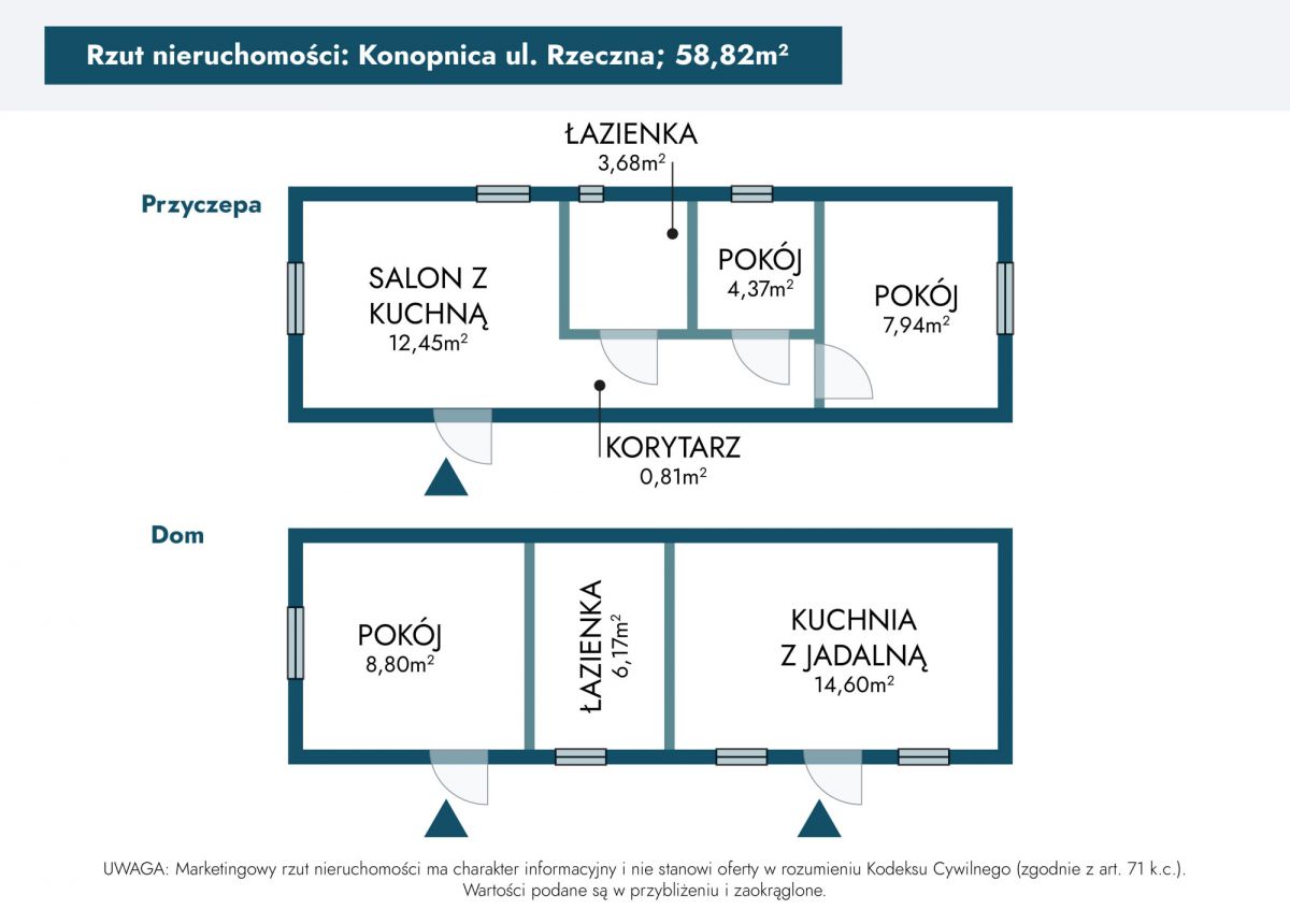 Dom - 2 pokoje - 70 m² - ul. Rzeczna Konopnica