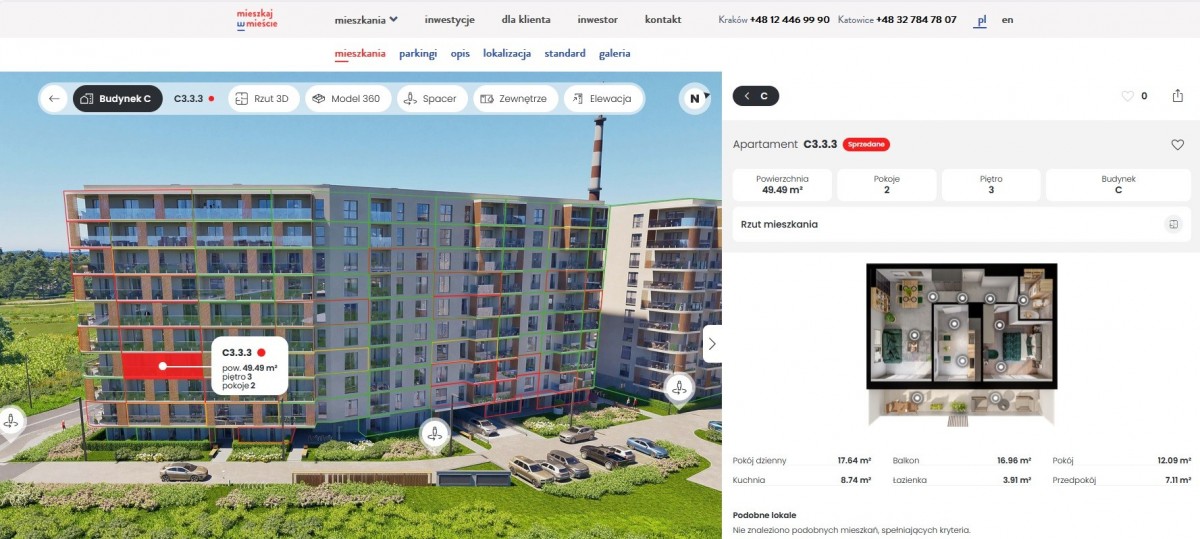 Appartamento - 3 stanze - 49 m² - via Puszkarska Kraków Podgórze Duchackie