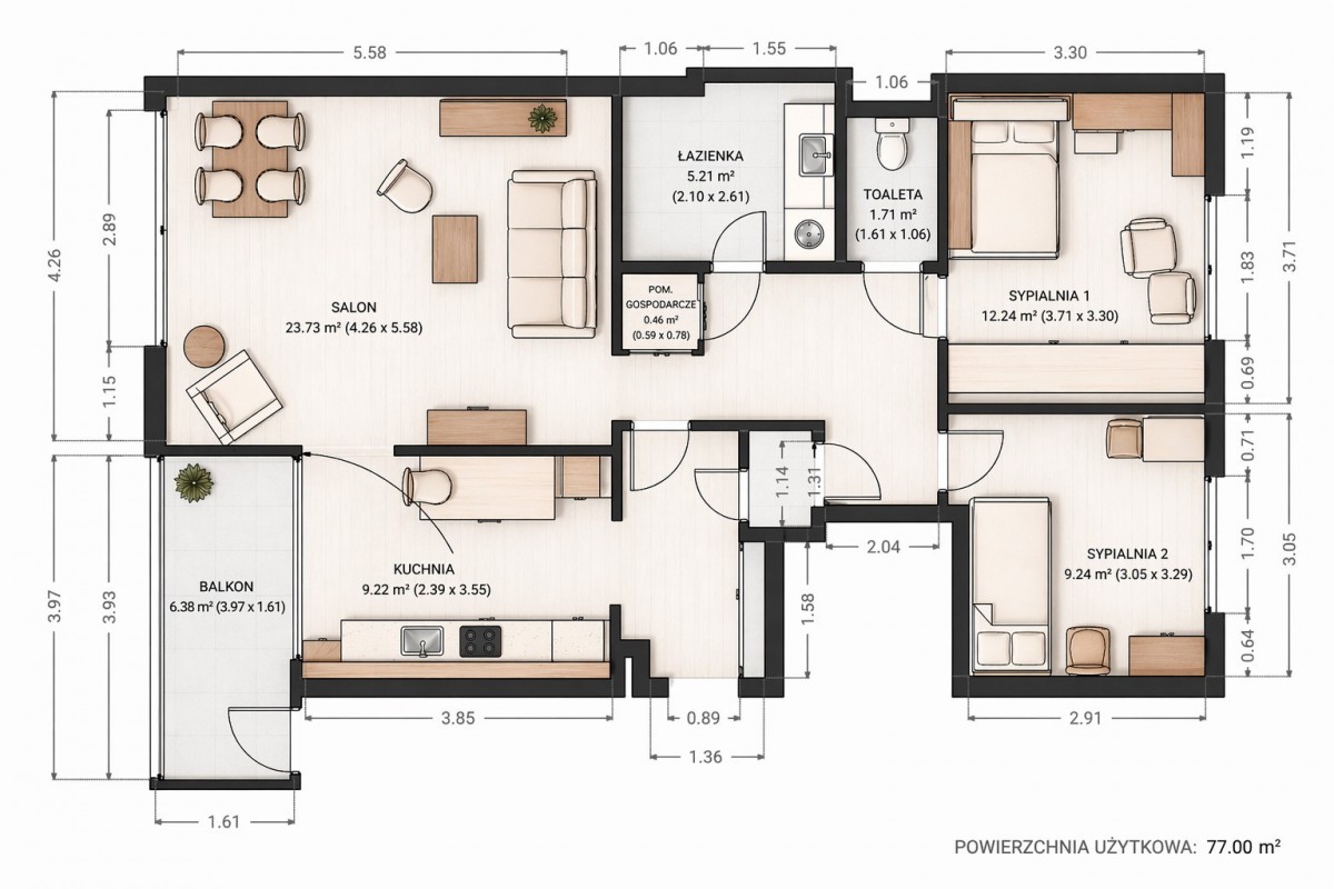 Apartamento - 3 habitaciones - 77 m² - c. Libijska Varsovia Praga-Południe Saska Kępa