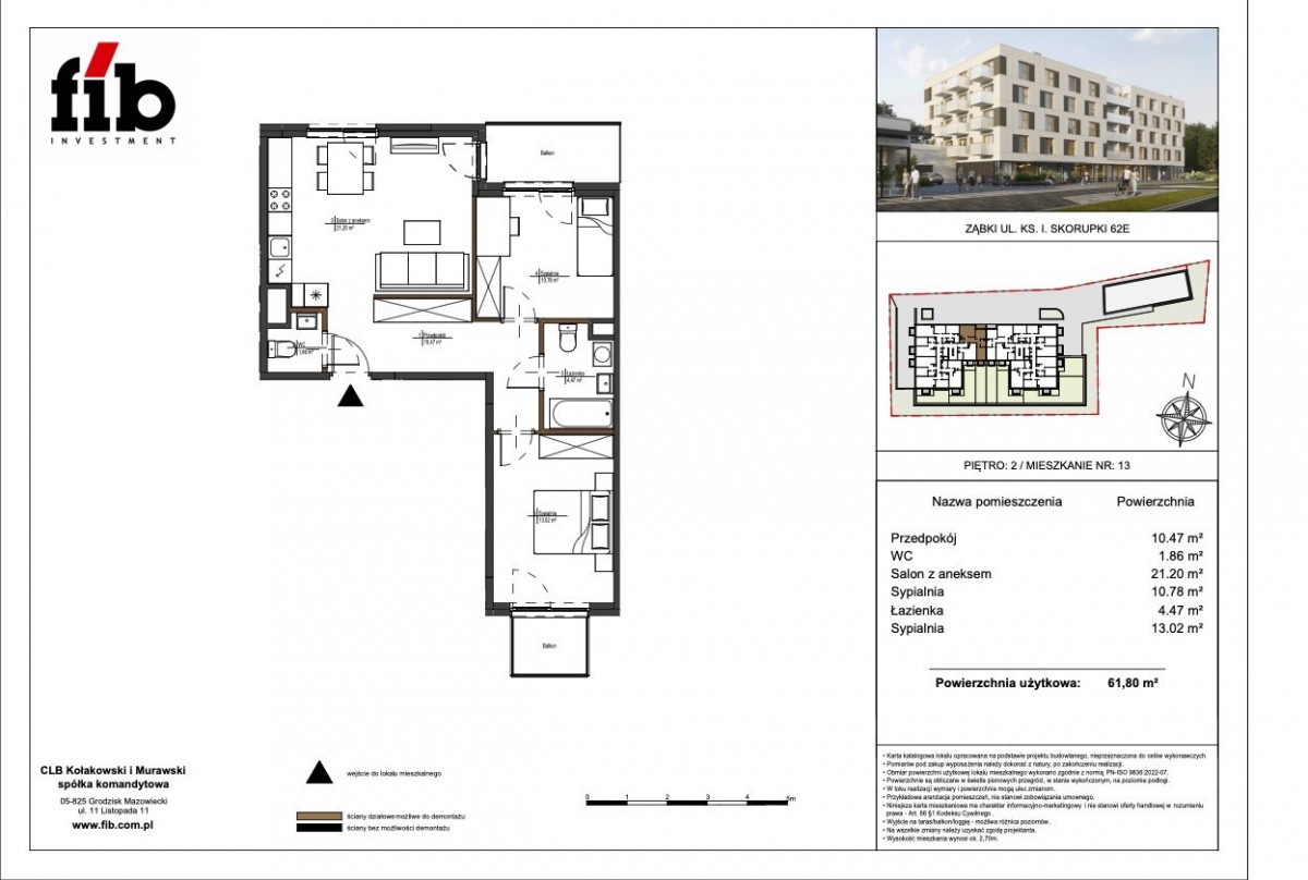 Appartamento - 3 stanze - 62 m² - ascensore - via ks. Ignacego Skorupki Ząbki