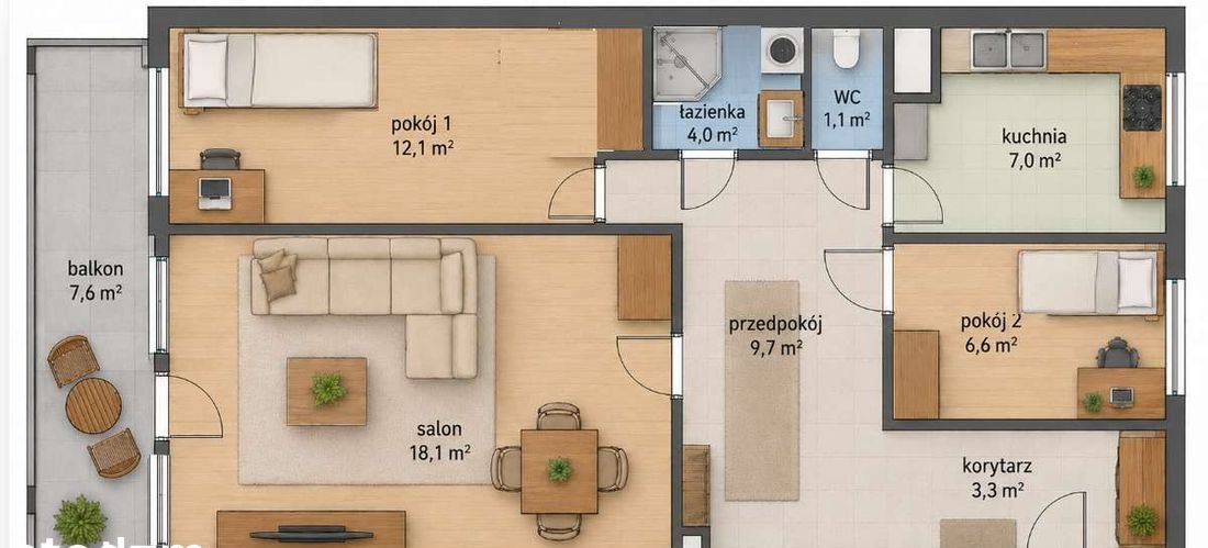 Appartamento 3 locali in vendita a Powstańców Śląskich, 61.5 m²