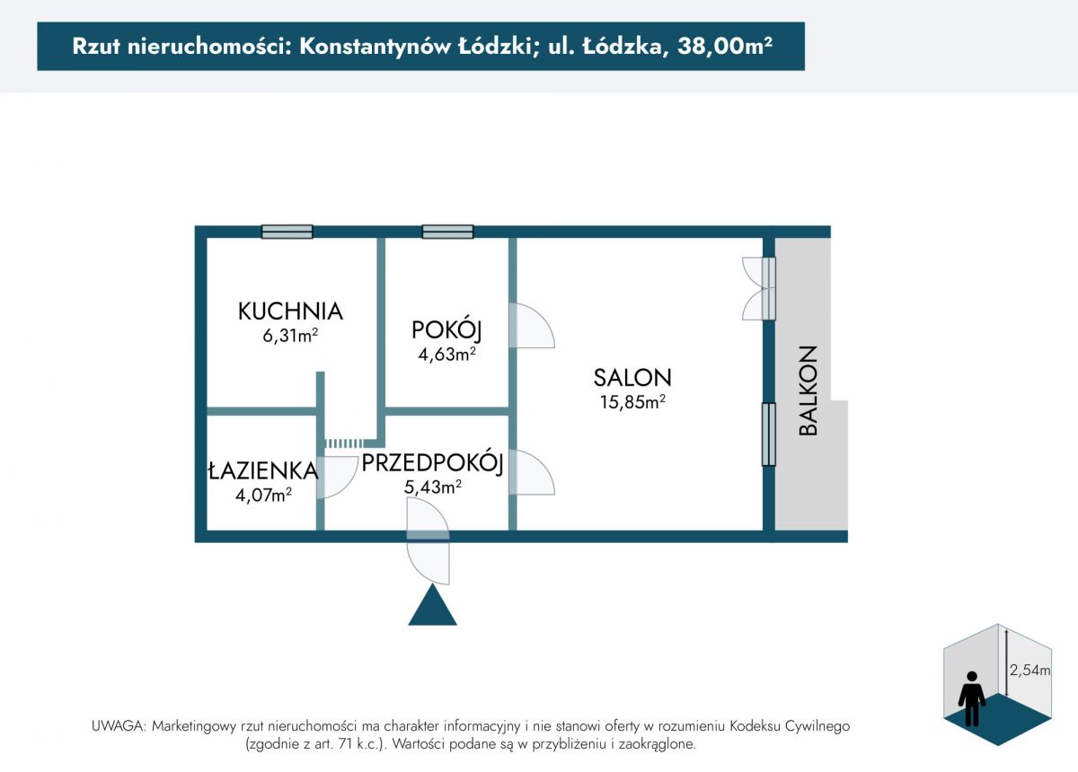 Mieszkanie - 2 pokoje - 38 m² - ul. Łódzka Konstantynów Łódzki
